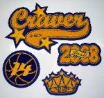 Group of four chenille patches.  Gold and Royal Blue chenille in a variety of designs.